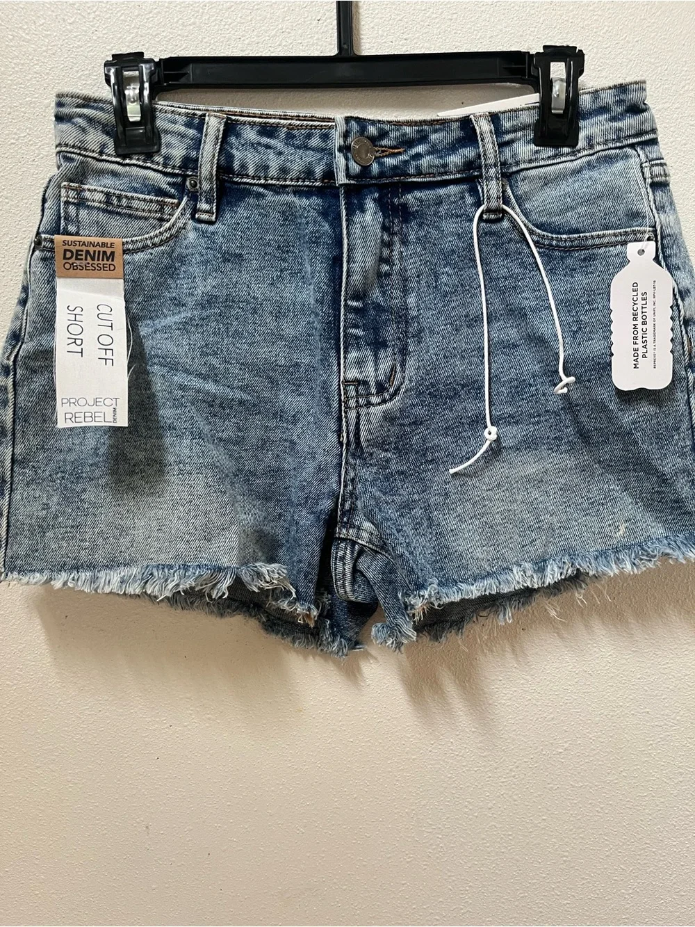CO Light Blue High-Rise Denim Cutoff Shorts with Frayed Hem